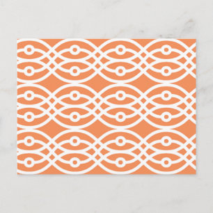 Postal Estampa de kimono, coral naranja y blanco