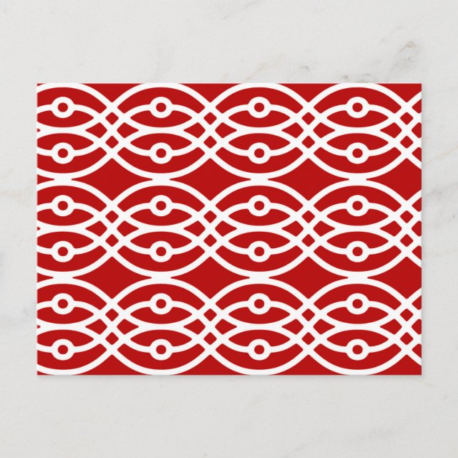 Postal Estampa de kimono, rojo oscuro y blanco (Anverso)