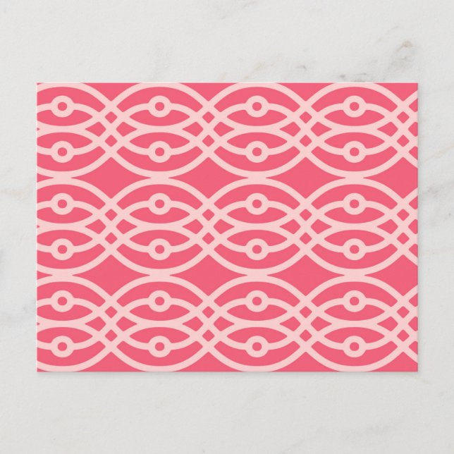 Postal Estampa de kimono, rosa coral profundo (Anverso)