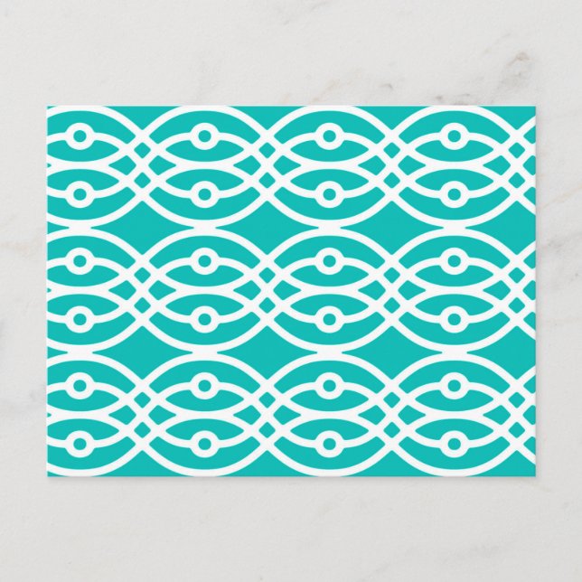 Postal Estampa de kimono, turquesa y blanco (Anverso)