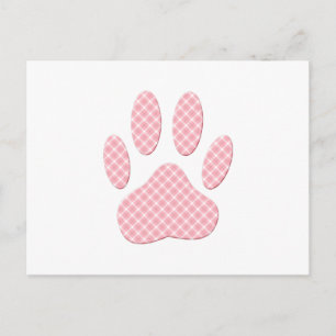 Postal Estampa de pata de perro de tartán rosa y blanco