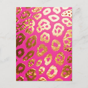Postal Estampado de leopardo dorado rosa caliente Glam