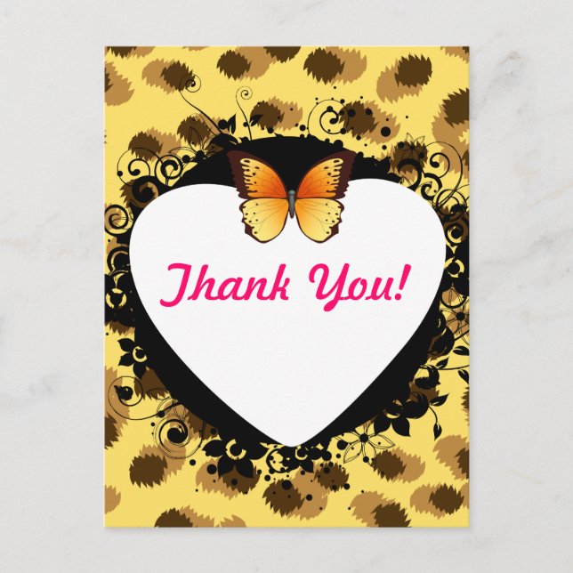 Postal Estampado de leopardo oído y mariposa (Anverso)