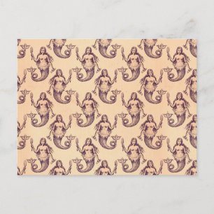 Postal Estampado de Patrón de Sirena Vintage