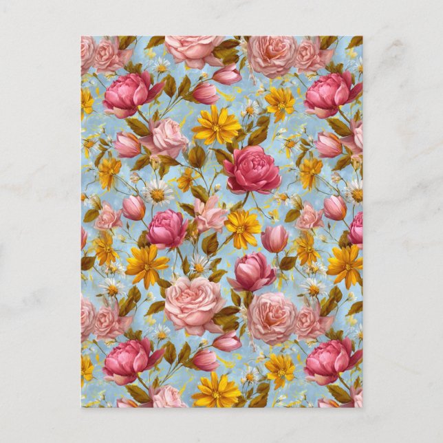 Postal Estampado Floral de Estilo Antiguo (Anverso)