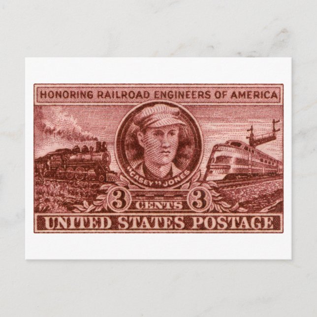 Postal Estampilla del ferrocarril de Casey Jones 1950 (Anverso)