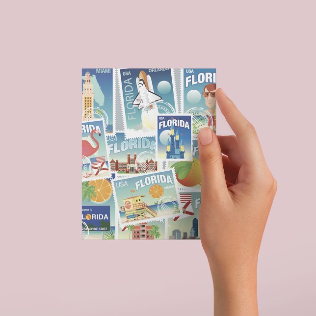 Postal Estampillas de Florida (Person holding postcard)