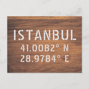 Postal Estanbul Latitude y madera oscura de longitud