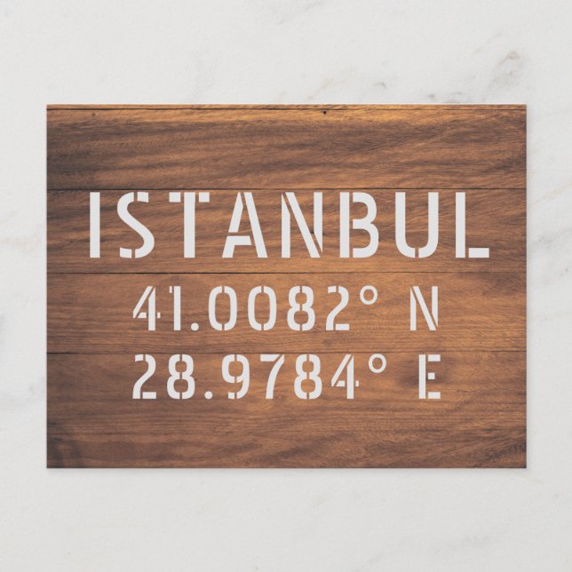 Postal Estanbul Latitude y madera oscura de longitud (Anverso)