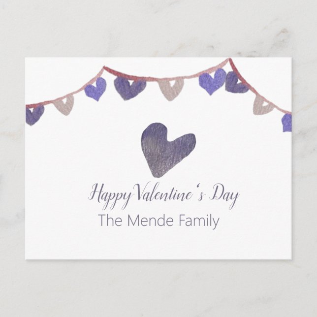 Postal Estandarte de corazón del día de San Valentín con  (Anverso)