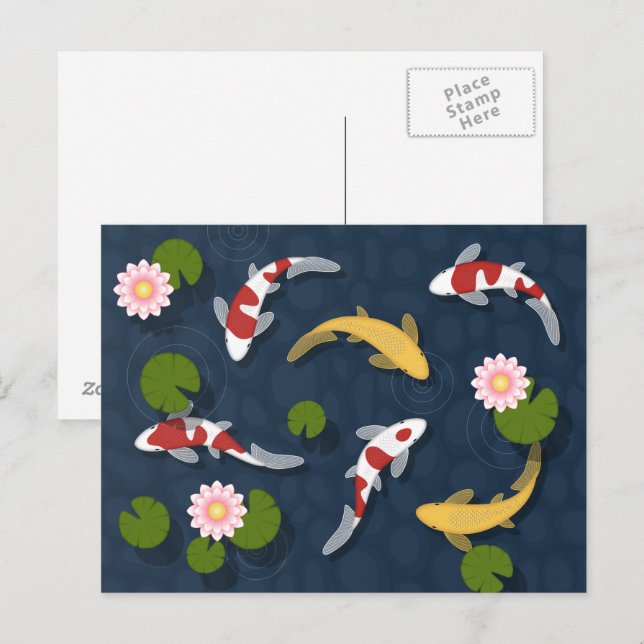Postal Estanque de carpas japonesas Koi (Anverso / Reverso)