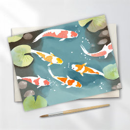 Postal Estanque de Koi Acuarela | Pintura de Peces Hermos