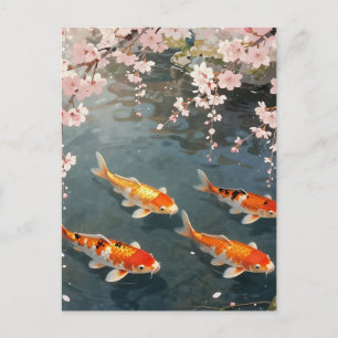 Postal Estanque de koi Flor de Cerezo Serenidad
