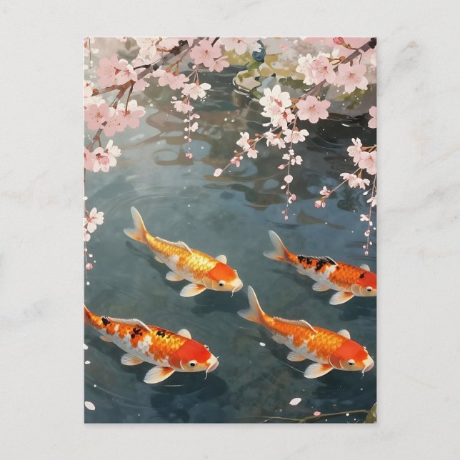 Postal Estanque de koi Flor de Cerezo Serenidad (Anverso)