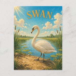 Postal Estanque de lirios con cisne Watercolor GeoSaga