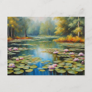Postal Estanque de Nenúfares, Bosque, Ilustración de la N