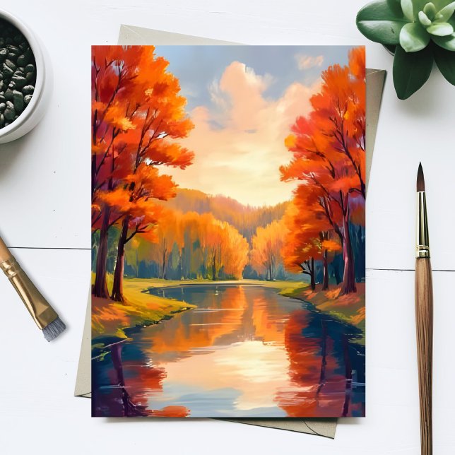 Postal Estanque de otoño | Aquarela de follaje de otoño d (Subido por el creador)