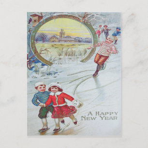 Postal Estanque de patinaje sobre hielo para niños lindos