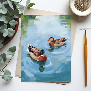 Postal Estanque de patos pintado con acuarela