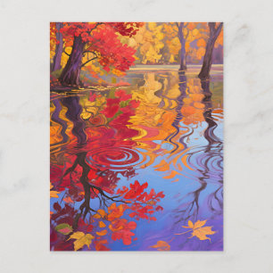 Postal Estanque de reflexión otoñal impresionista