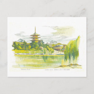 Postal Estanque vintage de Sarusawa, Nara, Japón