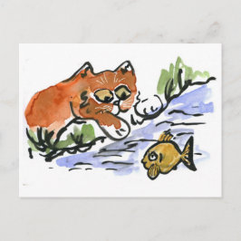 Postal Estanques de jardín y gatitos curiosos