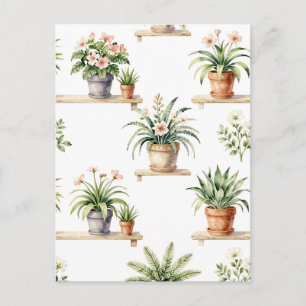 Postal Estante de plantas en macetas al acuarela Patrón