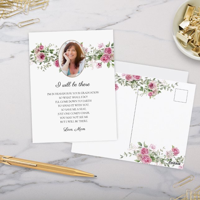 Postal Estaré allí Rosas Mamá Memorial Graduado (elegant pink rose theme i will be there note from deceased mom mother to graduate to save a seat)
