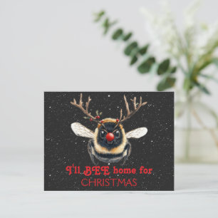 Postal Estaré en casa para Navidad Reno Renacuajo Abeja