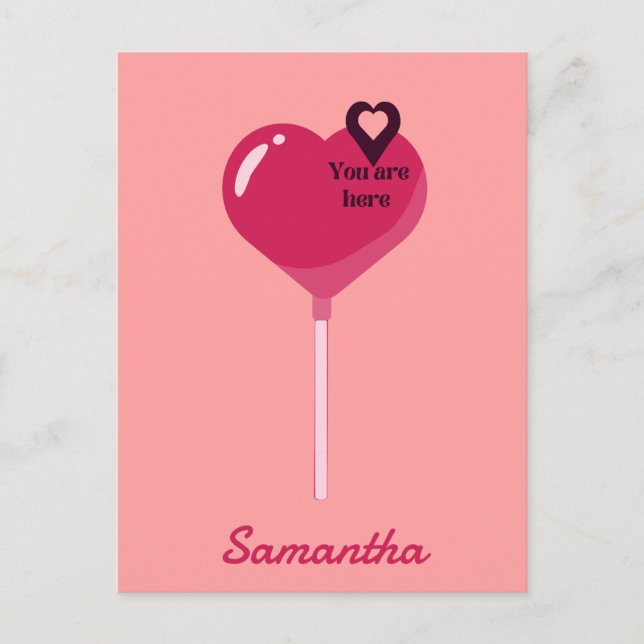 Postal Estás en mi amor rosa del corazón del Lollypop (Anverso)