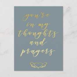 Postal Estás en mis Pensamientos y Oraciones Azul y Dorad