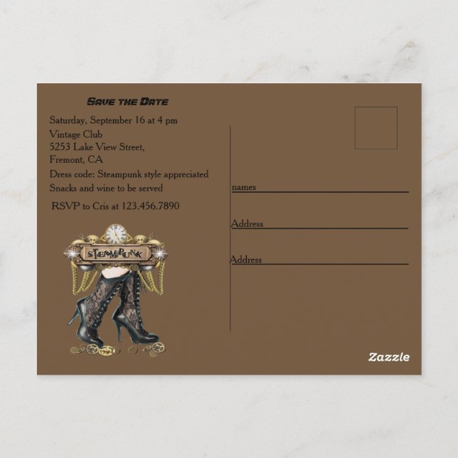 Postal Estás invitado a mi fiesta de la reunión de Steamp (Reverso)