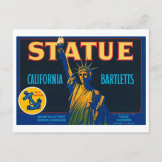 Postal Estatua California Bartletts Vintage Crate Label