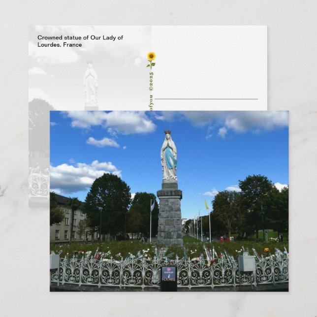 Postal Estatua coronada de Nuestra Señora de Lourdes, Fra (Anverso / Reverso)
