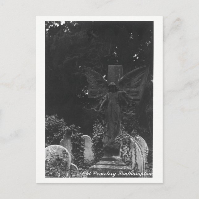 Postal Estatua de Ángel Viejo Cementerio Postcard Textos (Anverso)