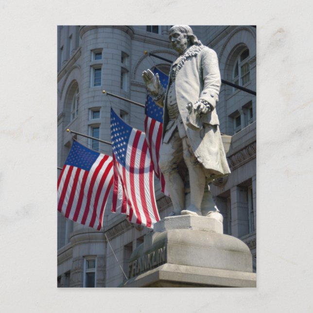 Postal estatua de Benjamin Franklin en Washington, DC (Anverso)