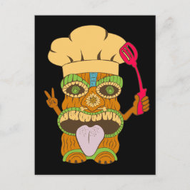 Postal Estatua de Chef Tiki con Espátula, Negro Divertido
