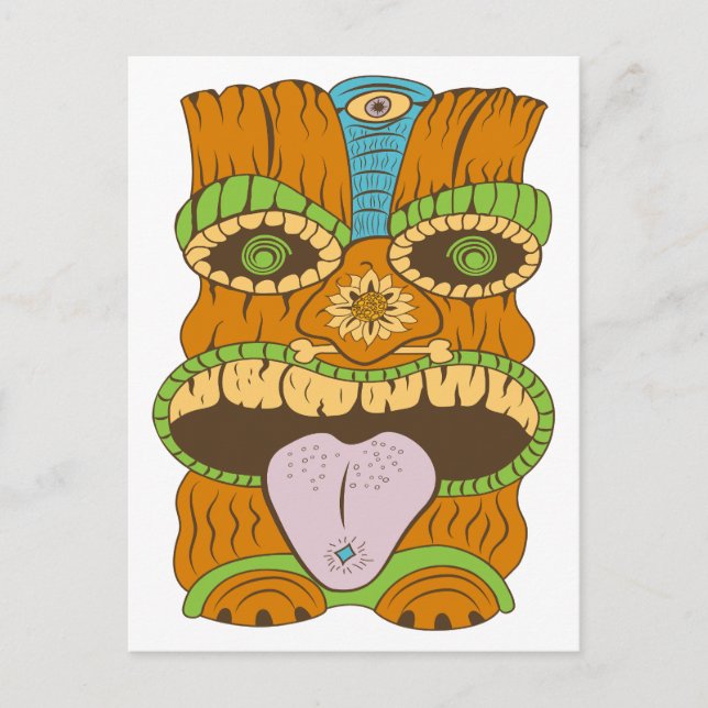 Postal Estatua de la lengua morada de Tiki en ánimo psico (Anverso)