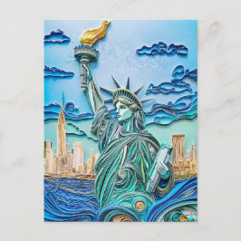 Postal Estatua de la Libertad al atardecer en quilling