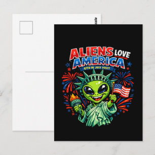 Postal Estatua de la Libertad Alien 4 de Julio