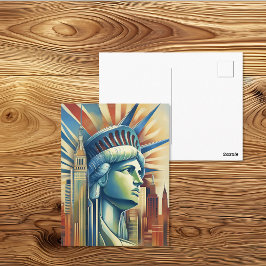 Postal Estatua de la Libertad Art Déco Silueta de Nueva Y