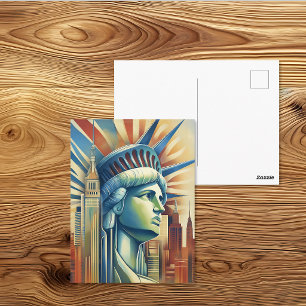 Postal Estatua de la Libertad Art Déco Silueta de Nueva Y