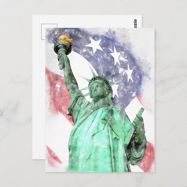 Postal Estatua de la Libertad cerrada con la bandera acua (Anverso / Reverso)