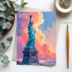 Postal Estatua de la Libertad Ciudad de Nueva York Acuare