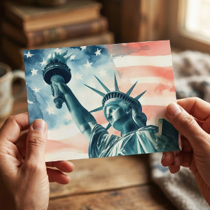 Postal Estatua de la Libertad con bandera estadounidense 