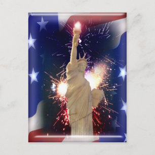 Postal Estatua de la Libertad con fuegos artificiales del