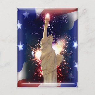 Postal Estatua de la Libertad con fuegos artificiales del