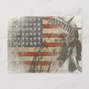 Postal Estatua de la Libertad en bandera americana vintag