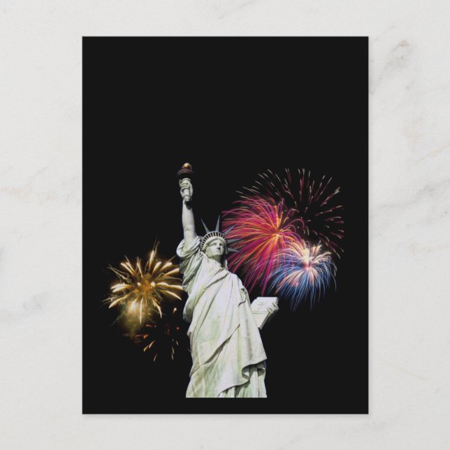 Postal Estatua de la Libertad - fondo de fuegos artificia (Anverso)