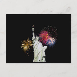 Postal Estatua de la Libertad - fondo de fuegos artificia